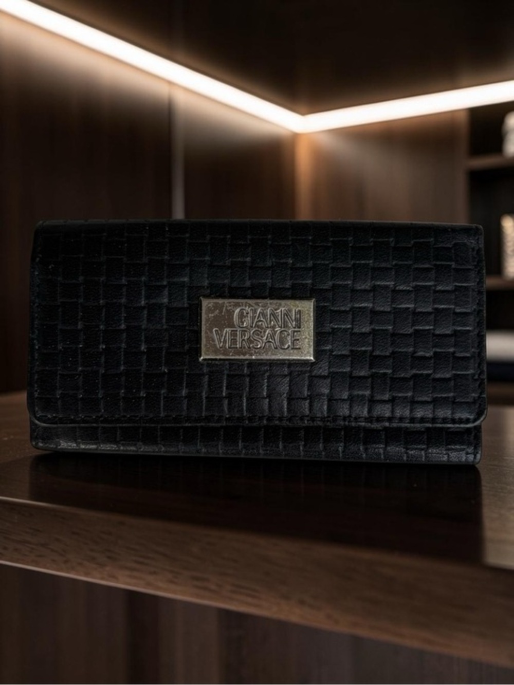 Gianni Versace Black Quilted Leather Key Holder Wallet